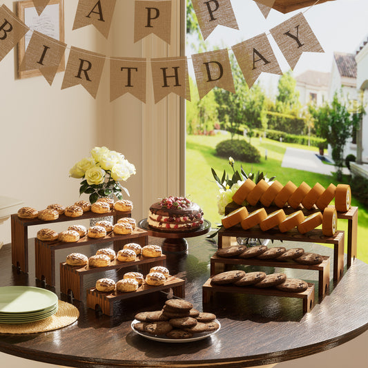 Vecxoty 2 Set Wooden Tiered Risers Display Stands for Vendor Events,Stackable Wooden Cupcake Display Stand,Farmhouse Decor Wood Dessert Table Display Set,Vendor Booth Display Items,Food Display Risers for Party(12-11.2-10.4-9.6IN)