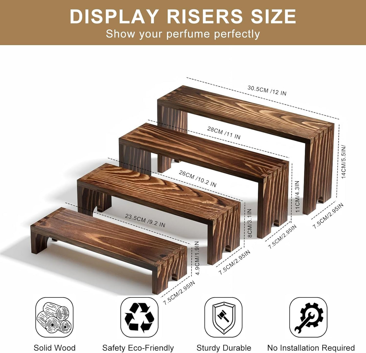 WooOrganix 2 Set Wooden Tiered  Display Risers, Stackable  Cupcake Stand for Dessert Tables, Vendor Booths and Farmhouse Decor