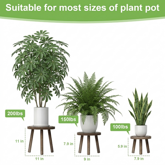 3-Pack Wood Plant Stands Indoor, Single Plant Stand for 6-12 Inch Pots, Mid-Century Modern Plant Stool, Tall Plant Stand for Large Plants for Living Room, Balcony, Office