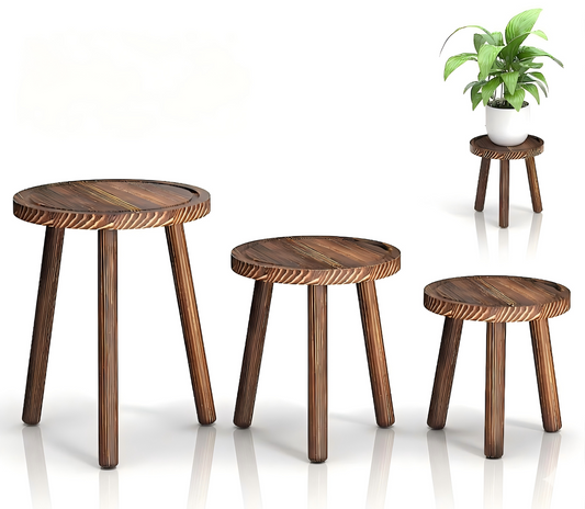 3-Pack Wood Plant Stands Indoor, Single Plant Stand for 6-12 Inch Pots, Mid-Century Modern Plant Stool, Tall Plant Stand for Large Plants for Living Room, Balcony, Office