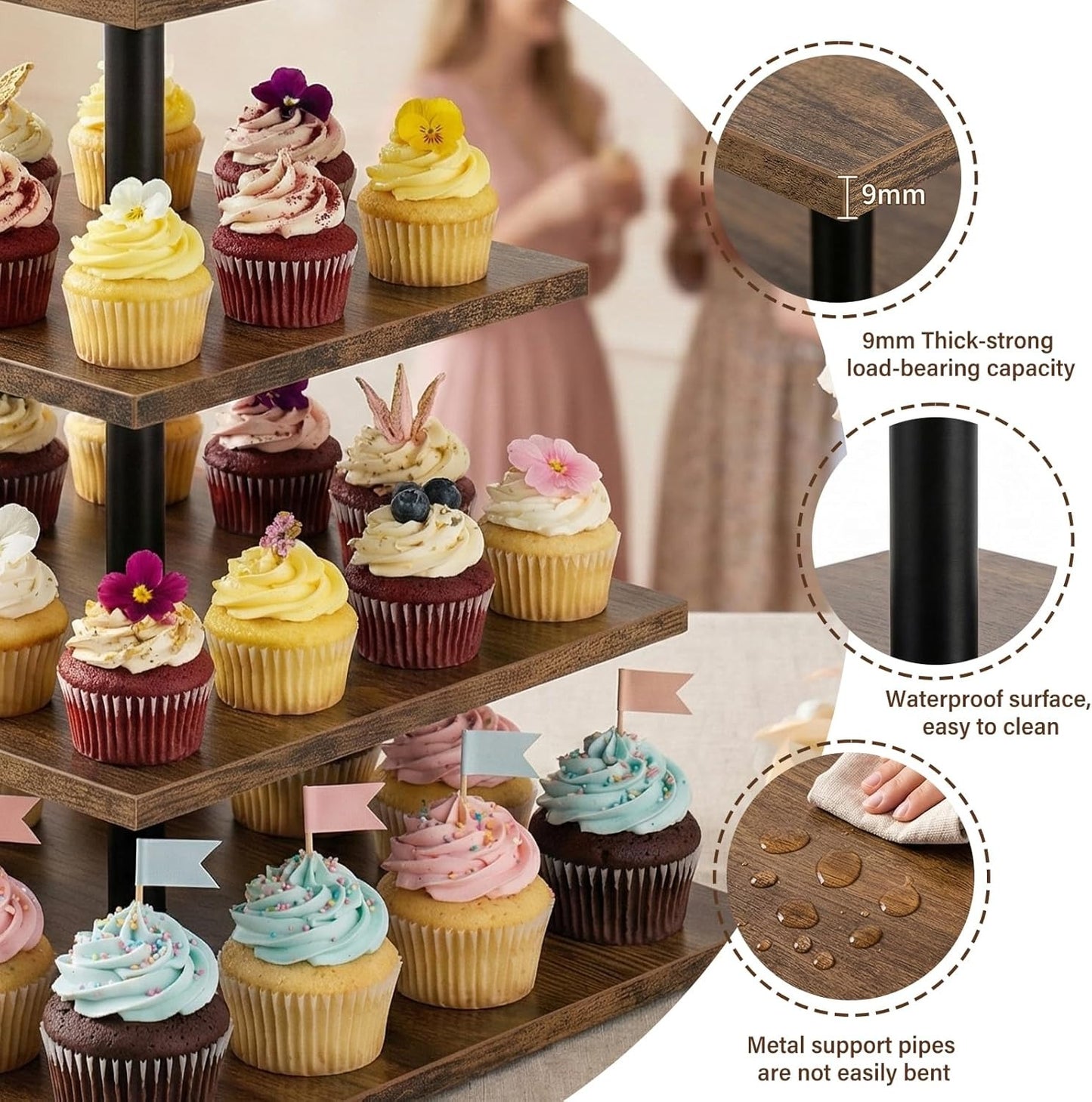 WooOrganix 4 Tier Cupcake Stand for 50 Cupcakes, Wooden Cupcake Tower,Tired Trey Stand for Weddings, Birthdays,Parties Events