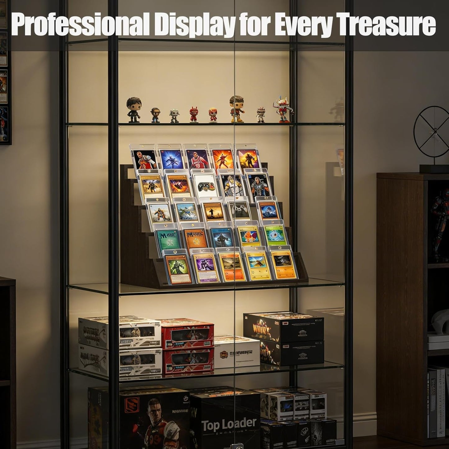 WooOrganix 5-Tier Wooden Card Display Stand, Vertical Card Holders for Graded PSA BGS SGC and CGC Collectibles