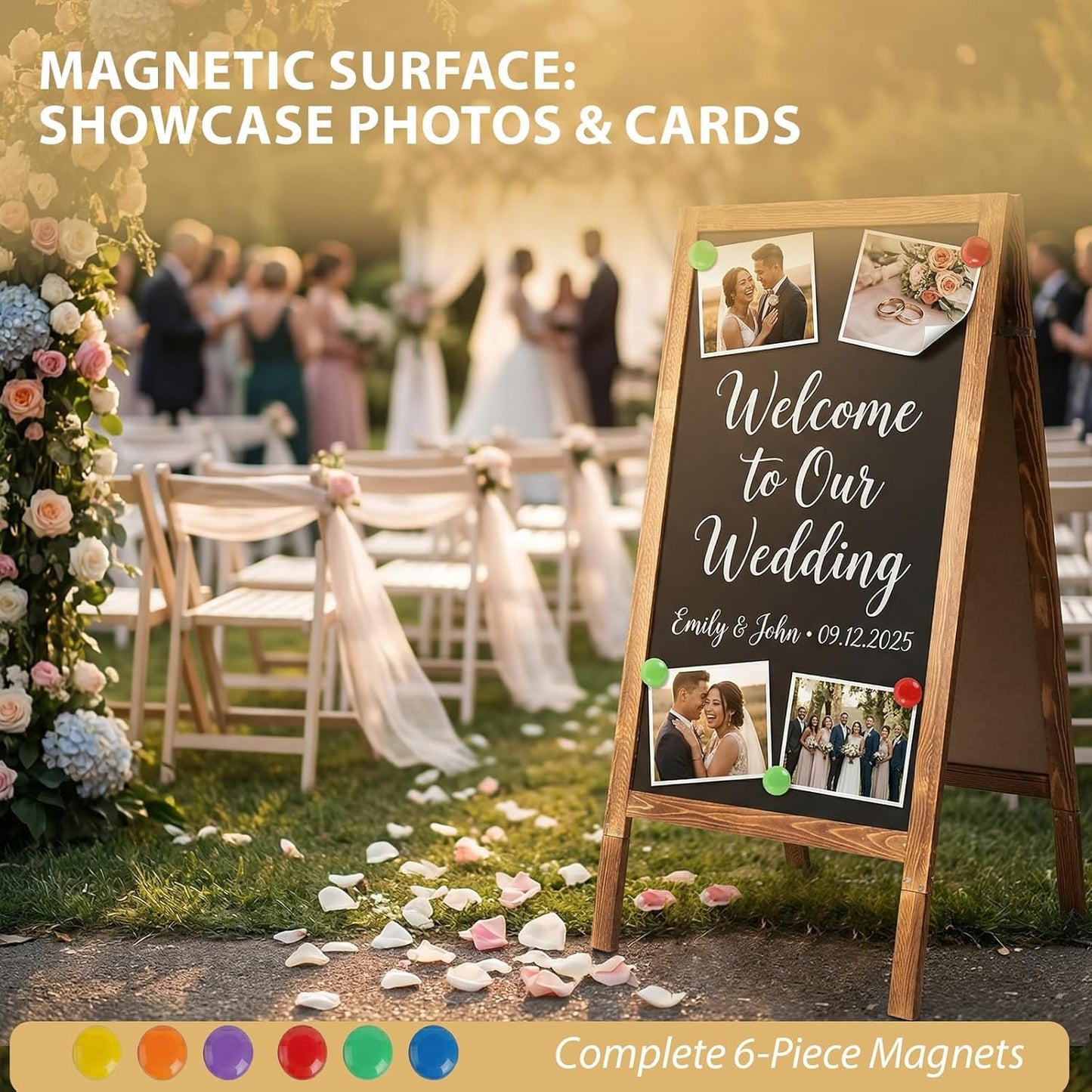 Double-Sided A-Frame Chalkboard Sign 40x20, Magnetic Sidewalk Sign with Solid Pine Wood Frame, Large Chalkboard Easel Menu Board for Restaurants, Cafes, Weddings & Outdoor Display with Accessories