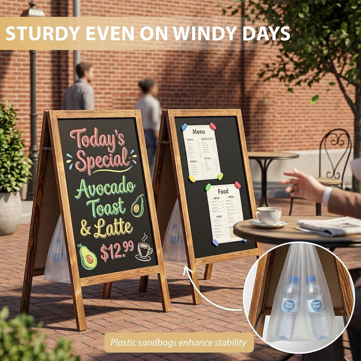 Double-Sided A-Frame Chalkboard Sign 40x20, Magnetic Sidewalk Sign with Solid Pine Wood Frame, Large Chalkboard Easel Menu Board for Restaurants, Cafes, Weddings & Outdoor Display with Accessories