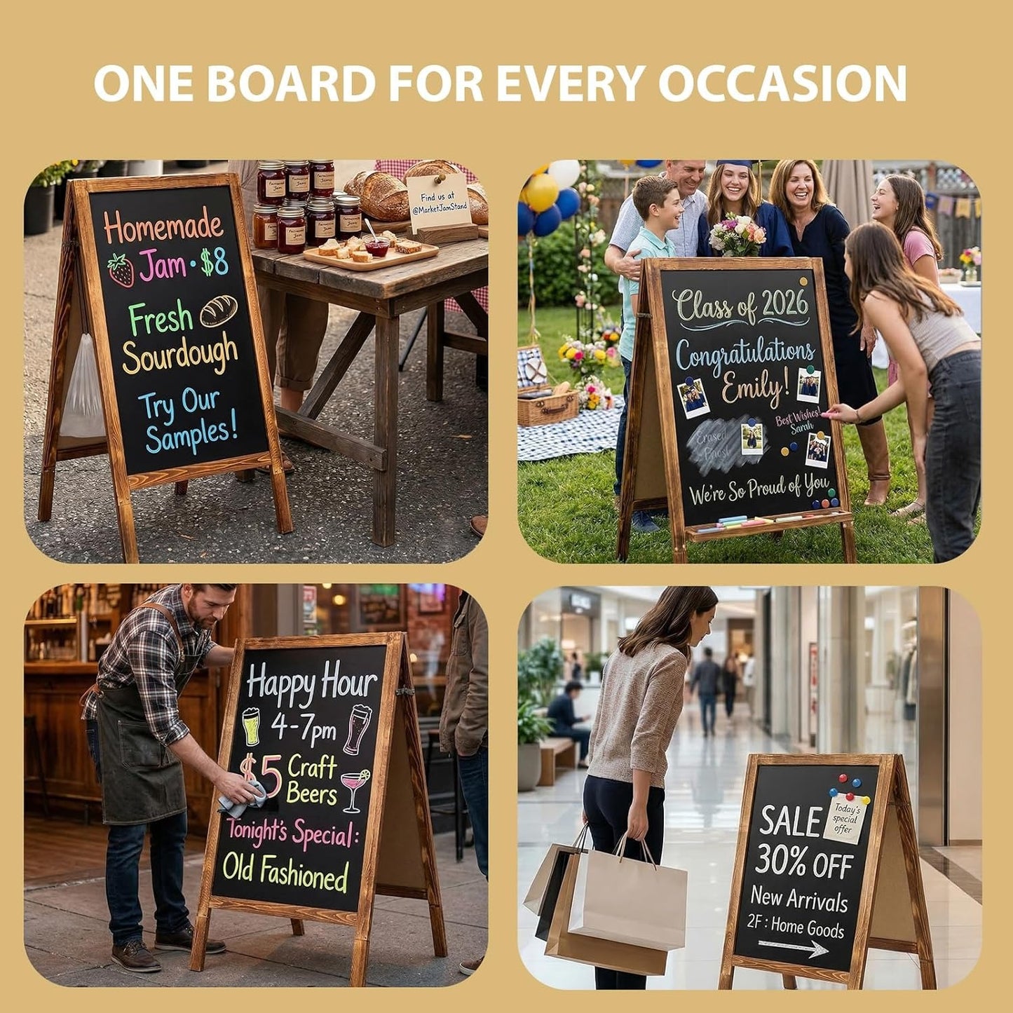 Double-Sided A-Frame Chalkboard Sign 40x20, Magnetic Sidewalk Sign with Solid Pine Wood Frame, Large Chalkboard Easel Menu Board for Restaurants, Cafes, Weddings & Outdoor Display with Accessories