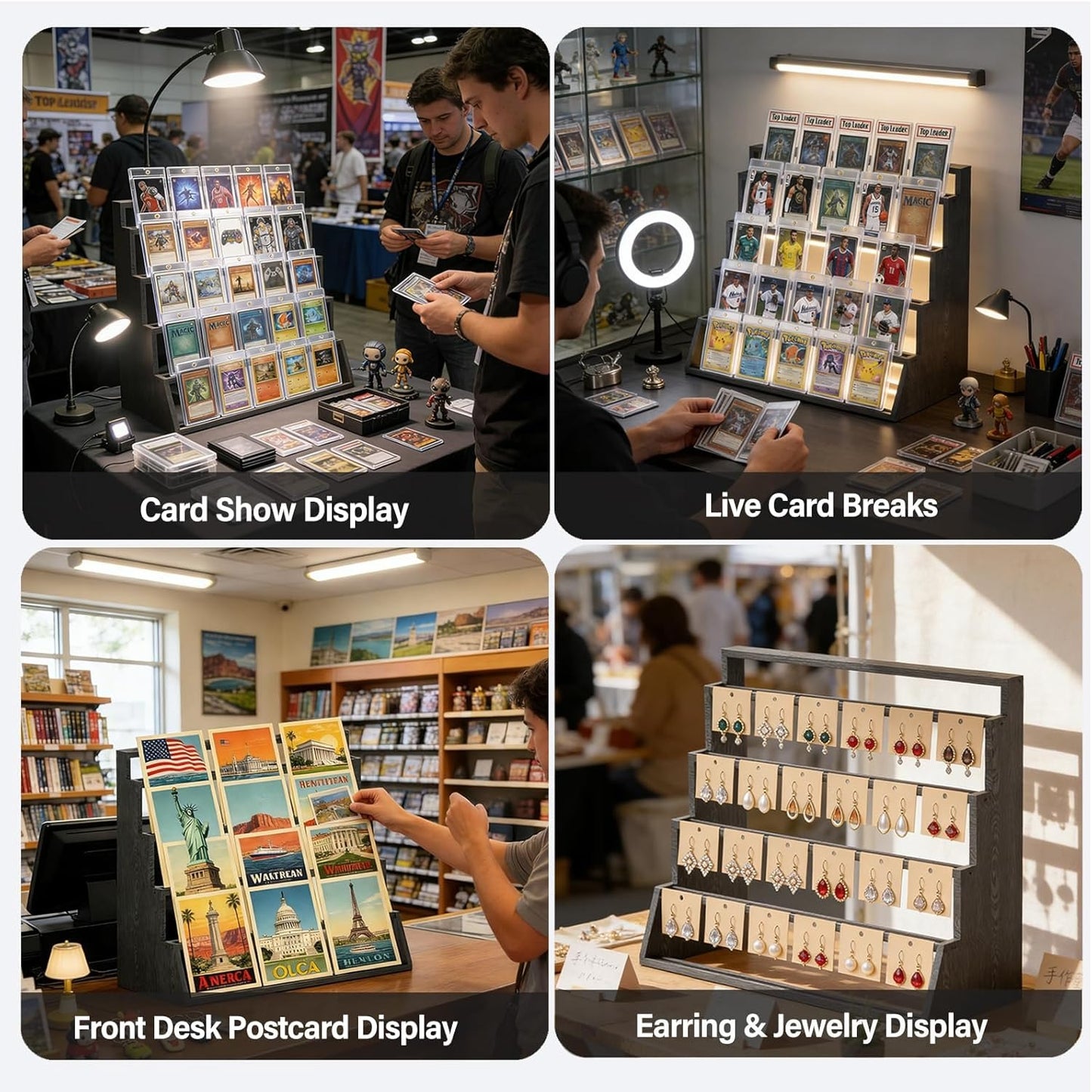 WooOrganix 5-Tier Wooden Card Display Stand, Vertical Card Holders for Graded PSA BGS SGC and CGC Collectibles