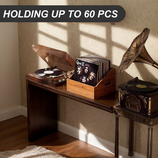WooOrganix Vinyl Record Storage for 60+ LPs, Retro & Durable Record Holder, Album Storage for Home Decor and Collectible Display