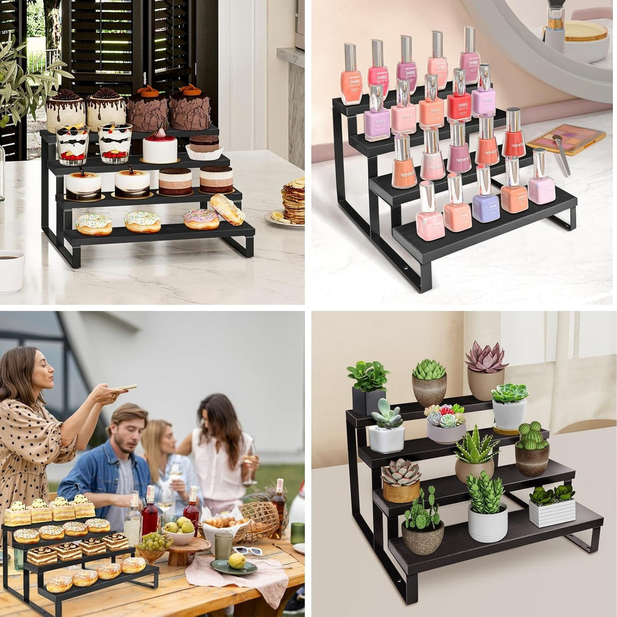 WooOrganix 12 inch 4-Tier Cologne Organizer for Men, Waterproof Wooden Perfume Stand with Non-Slip Pads, Tiered  Display Riser for Perfume and  Figures
