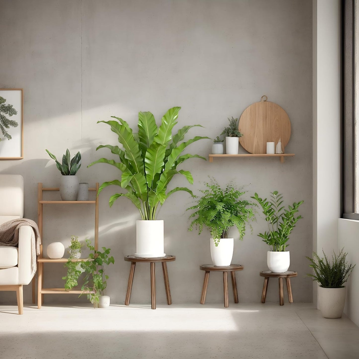 WooOrganix 3-Pack Indoor Plant Stands for 6-12 inch Pots, Mid Century Modern Wood Plant Stool, Tall Plant Stand for Living Room, Balcony