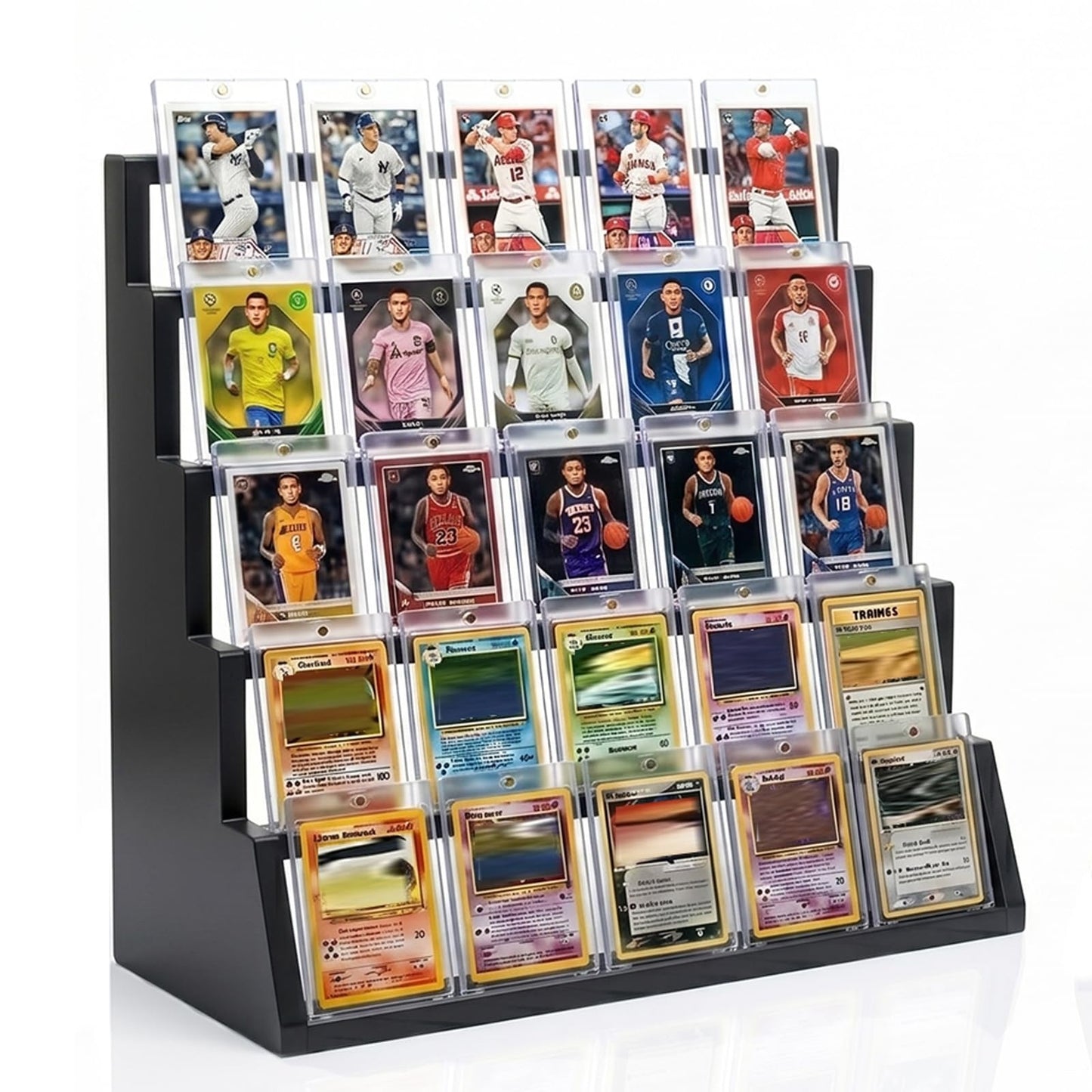 WooOrganix 5-Tier Wooden Card Display Stand, Vertical Card Holders for Graded PSA BGS SGC and CGC Collectibles