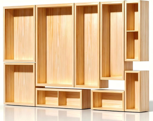 9-Pack Solid Wood Drawer Organizer, Modular Junk Drawer Organizer with Non-Slip Pad, Multi-Use Storage for Kitchen Office Bedroom Dresser for Utensil Stationery Makeup Stationery Tea & Coffee Pod