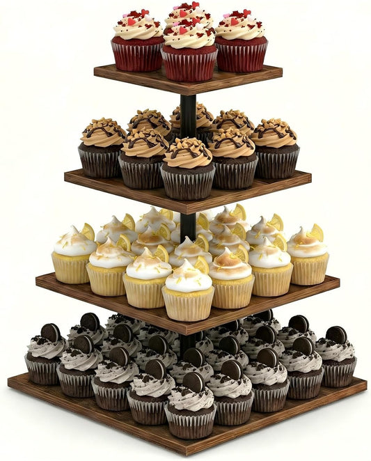 WooOrganix 4 Tier Cupcake Stand for 50 Cupcakes, Wooden Cupcake Tower,Tired Trey Stand for Weddings, Birthdays,Parties Events