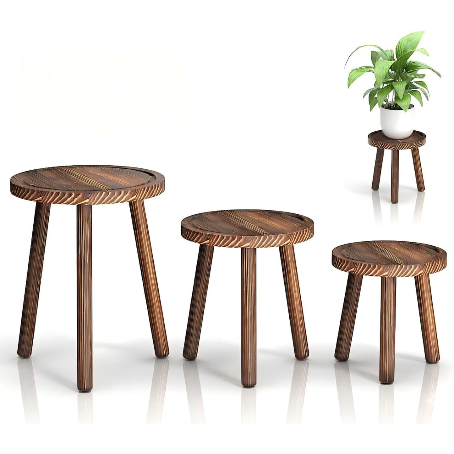 WooOrganix 3-Pack Indoor Plant Stands for 6-12 inch Pots, Mid Century Modern Wood Plant Stool, Tall Plant Stand for Living Room, Balcony