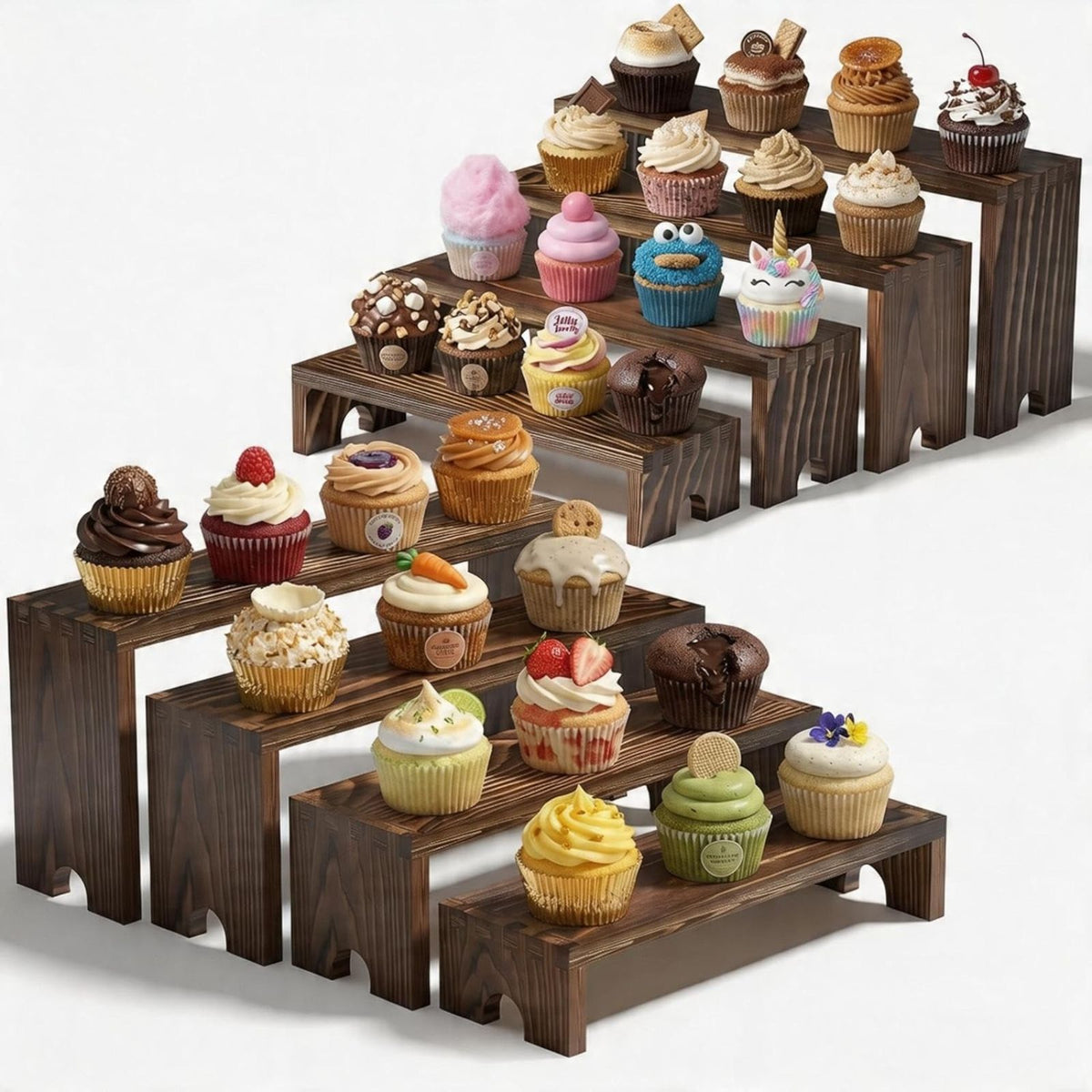 WooOrganix 2 Set Wooden Tiered  Display Risers, Stackable  Cupcake Stand for Dessert Tables, Vendor Booths and Farmhouse Decor