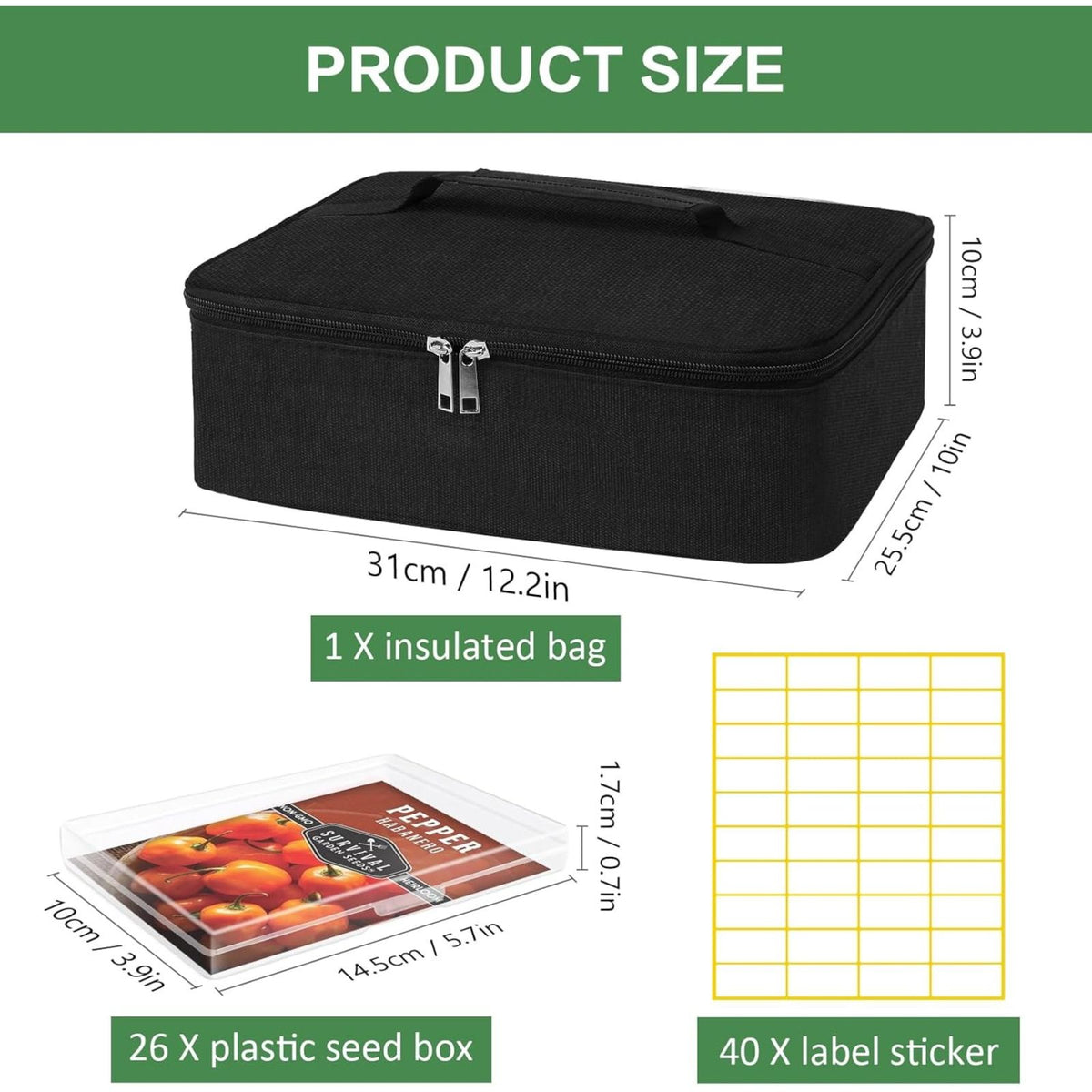 26 Slots Seed Storage Organizer Box with Insulated Bag That Holds 80-200 Seed Envelopes, Oxford Cloth Garden Seed Containers with Labels, Seed Packet Organizer for Plant, Flower ,Vegetable Seeds